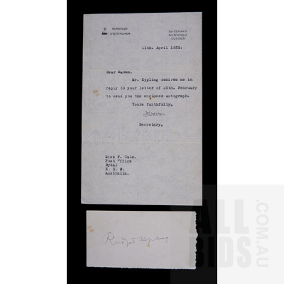 Rudyard Kipling Autograph with Attached Letter of Request Dated 11th April 1932, Author