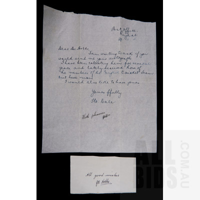 John Berry Hobbs Autograph with Attached Letter of Request Dated 1932, English Cricketer 