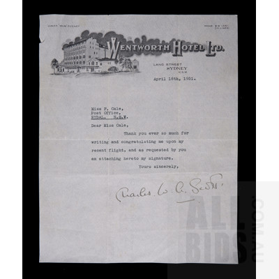 Charles W. G. Scott Autograph on Wentworth Hotel Letter Head, Dated April 18th 1931