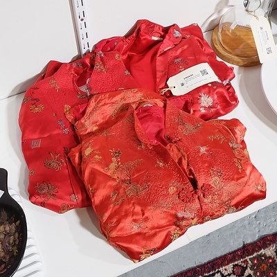 Three Traditional Chinese Silk Coats Sizes 36, 38 & 42