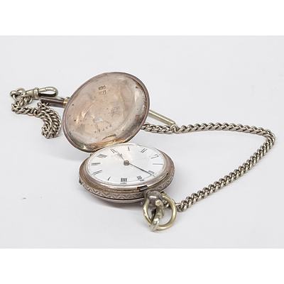 Engraved Stirling Silver Pocket Watch with Fob Chain and T bar