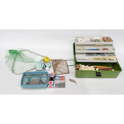 Quantity of Fishing Equipment Including Tackle Box with Sinkers, Flys and More