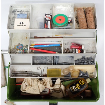 Quantity of Fishing Equipment Including Tackle Box with Sinkers, Flys and More