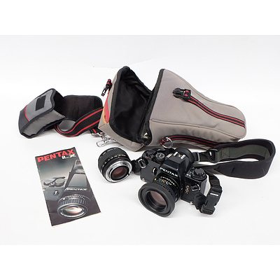 Pentax LX Camera with Skylight Lens, ApK Macro Teleplus Lens and Soft Case