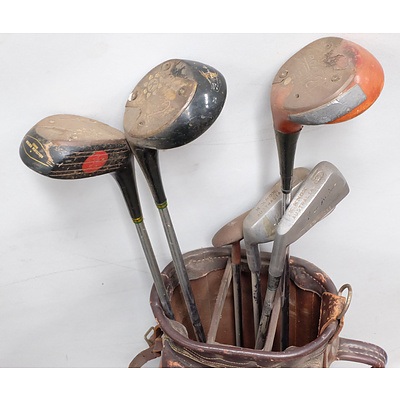 Three Golf Club Bags, Two Golf Trolleys and Assorted Golf Clubs including: P.G.F., K Knox Australia, Golden Goddess, Taipan and More