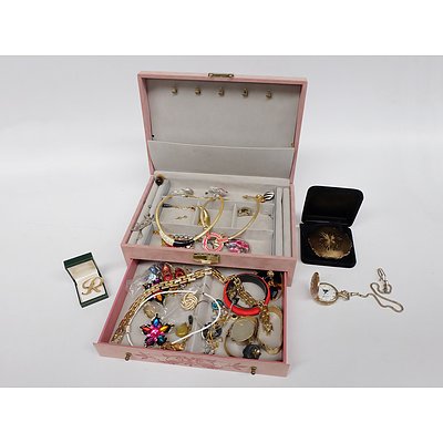 Amiiet Swiss Made Jewellery Box with Assorted Necklaces, Bracelets, Brooches, Stratton Powder Mirror and More