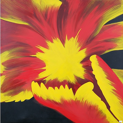 Artist Unknown Red and Yellow Flower Oil on Canvas