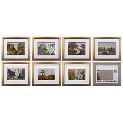 Set of Seven Reproduction Prints of Antique African Scenes, Matching Frames