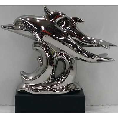 Contemporary Ceramic Dolphin Statue - Brand New