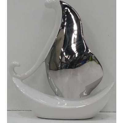 Contemporary Ceramic Sailboat Ornament - Brand New