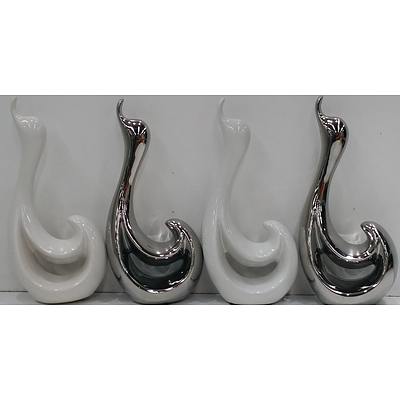 Contemporary Ceramic Abstract Swan Statues - Lot of Four - Brand New