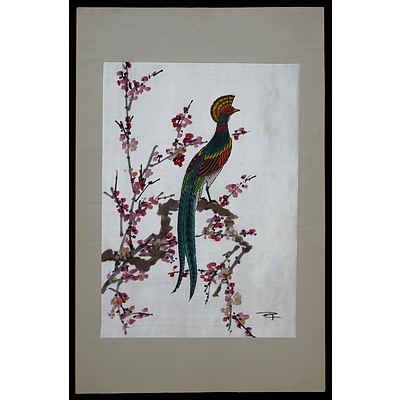 Four of Oriental Watercolours of Birds, Painted on Silk