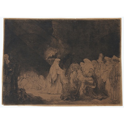Rembrandt (1606-1699) The Presentation in the Temple, Etching, Posthumous Edition
