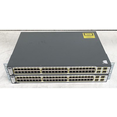 Cisco Catalyst (WS-C3750-48PS-S) 3750 Series 48-Port Managed Ethernet Switch - Lot of Two