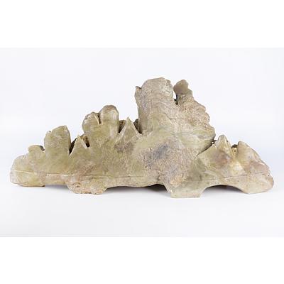 Massive Chinese Carved Soapstone Mountain, 20th Century, Length 72cm