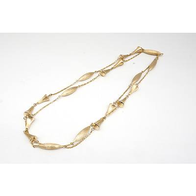 14ct Yellow Gold Chain with Inserted Link Alternating with Bell and Marquise Shaped Hollow Links, 30.9g