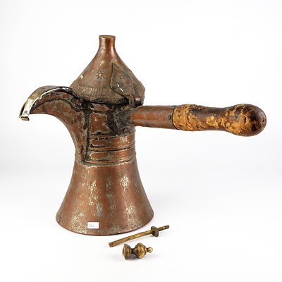 Large Middle Eastern Tinned Copper Coffee Pot