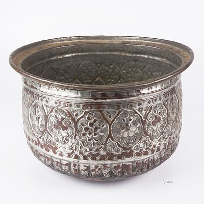 Middle Eastern Tinned Copper Pot with Foliate Motifs