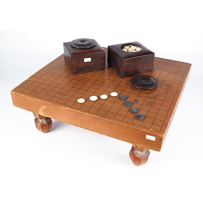 Vintage Japanese Traditional Games Table with Two Rosewood Boxes with Stone Markers