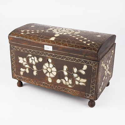 Small Syrian Carved Wood and Inlaid Shell Chest
