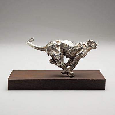 Robert TF Lawrence (South African Born 1933) Limited Edition Solid Silver Figure of a Cheetah on Wooden Base