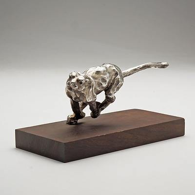Robert TF Lawrence (South African Born 1933) Limited Edition Solid Silver Figure of a Cheetah on Wooden Base