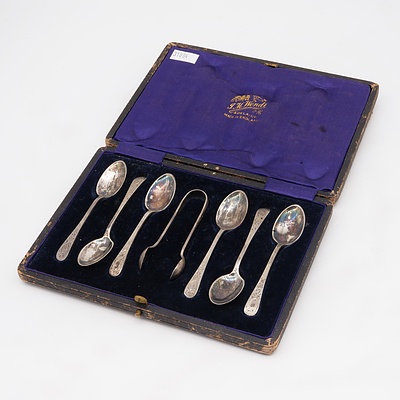 Boxed Set of Sheffield Sterling Silver Teaspoons and Nips Retailed by JM Wendt Adelaide