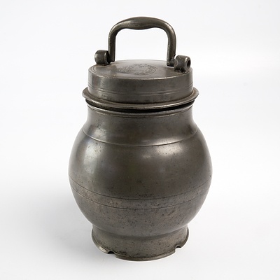 Antique French Pewter Handled Canister with Internal Seal and Screw Top Circa  1875