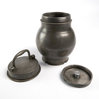 Antique French Pewter Handled Canister with Internal Seal and Screw Top Circa  1875