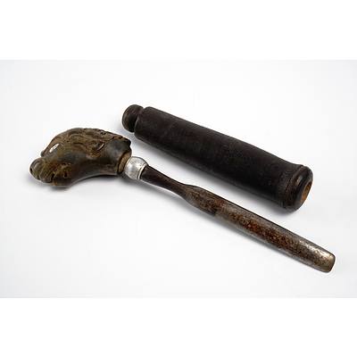 Early Balinese Lime Spatula with Wooden Sheath and Carved Handle