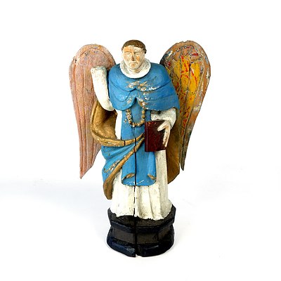 Antique Filipino Hand Carved and Painted Santos Figure of an Angel, Late 19th to Early 20th Century