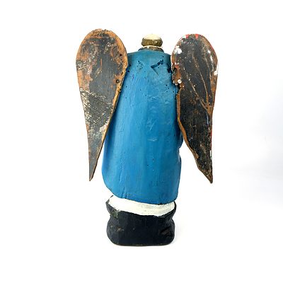 Antique Filipino Hand Carved and Painted Santos Figure of an Angel, Late 19th to Early 20th Century