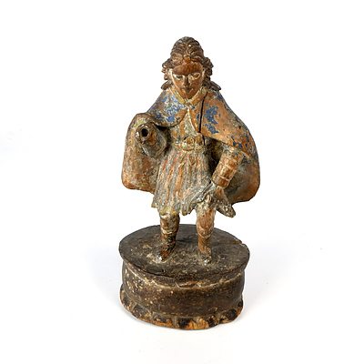 Antique Filipino Hand Carved and Painted Santos Figure of Saint Roch Pointing to a Lesion on his Thigh, Late 19th to Early 20th Century
