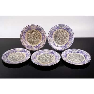 Set of Five 19th Century French Plates Depicting Maps of French departments