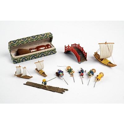 Assorted Antique Chinese metal Miniature Figures and Figurines and a Vintage Cloisonne Make Up Brush