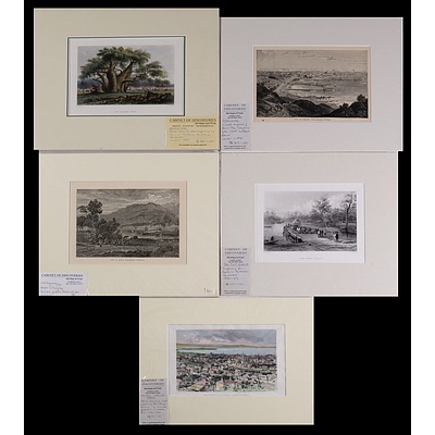 A Collection of Five Antique Engravings of Locations in Victoria & Tasmania Including Echuca, Port Phillip & Hobart (5)