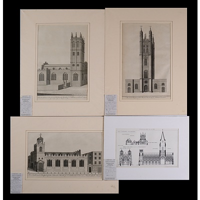 A Collection of Four Antique Architectural Engravings & Lithographs of Churches Including Melbourne Cathedral, St Michael Cornhill & St Catherine Cree (4)