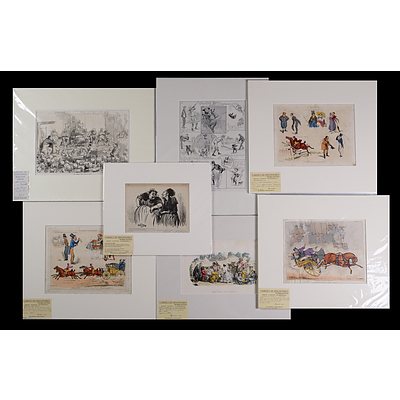 A Collection of Seven Comical Etchings & Engravings Including a Cartoon From Le Rire & Topsy-Turvey or Our Antipodes (7)
