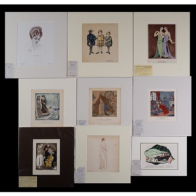 A Collection of Nine French & Italian 20th Century Fashion Pochoir Prints (9)