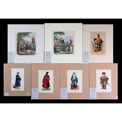 A Collection of Seven Antique Hand-Coloured Lithographs & Engravings of Men & Women from Around the World Including Persia, Vietnam & Croatia (7)