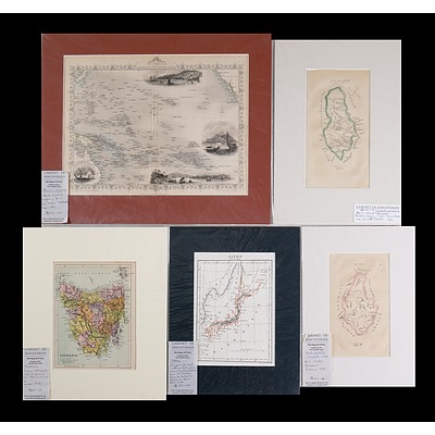 A Collection of Five Antique Engravings and Lithographs - Maps of the Pacific Islands & Areas of Australia (5)