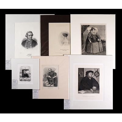 A Collection of Six Antique Engravings & Lithographs Including Portraits of Queen Elizabeth I, Queen Victoria & Captain James Cook (6)