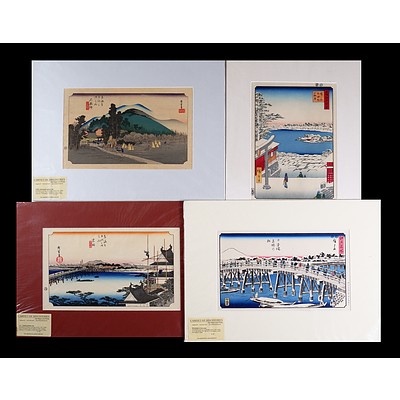 Four Japanese Woodblock Prints by Hiroshige Ando (1797-1858) Including Ishiyakushi (Station 44) c1925 (4)