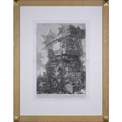 A Framed Piranesi Engraved Print of Classical Tombs Outside Rome c1750
