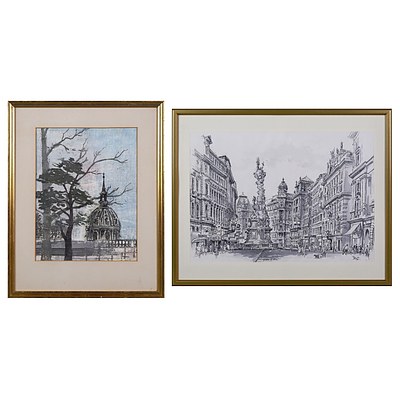 A Framed Print of Vienna Together with a Woodblock Print of Paris c1975 (2)