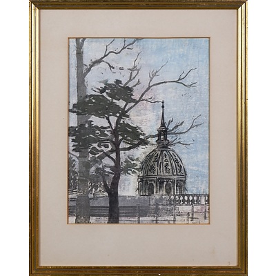 A Framed Print of Vienna Together with a Woodblock Print of Paris c1975 (2)