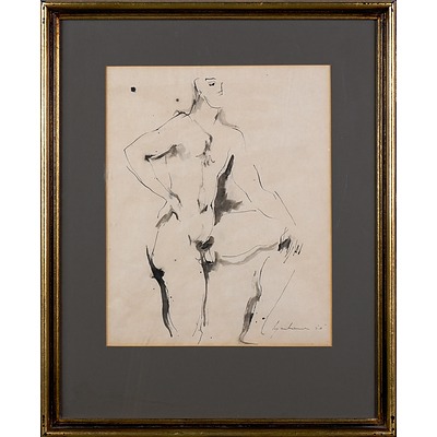 Francis Lymburner (1916-1972), Male Nude 1950, Ink and Wash