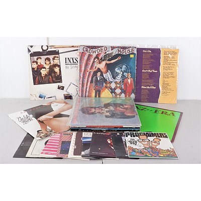 Quantity of Approximately 15 Vinyl 12 Inch LP Records and 10 Singles Including INXS, Australian Crawl, Split Enz and More