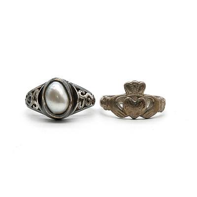 Sterling Silver Ring (R and Another Silver and Gold Cultured Pearl Ring (O 1/2)