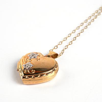 9ct Yellow Gold Heart Locket and Chain